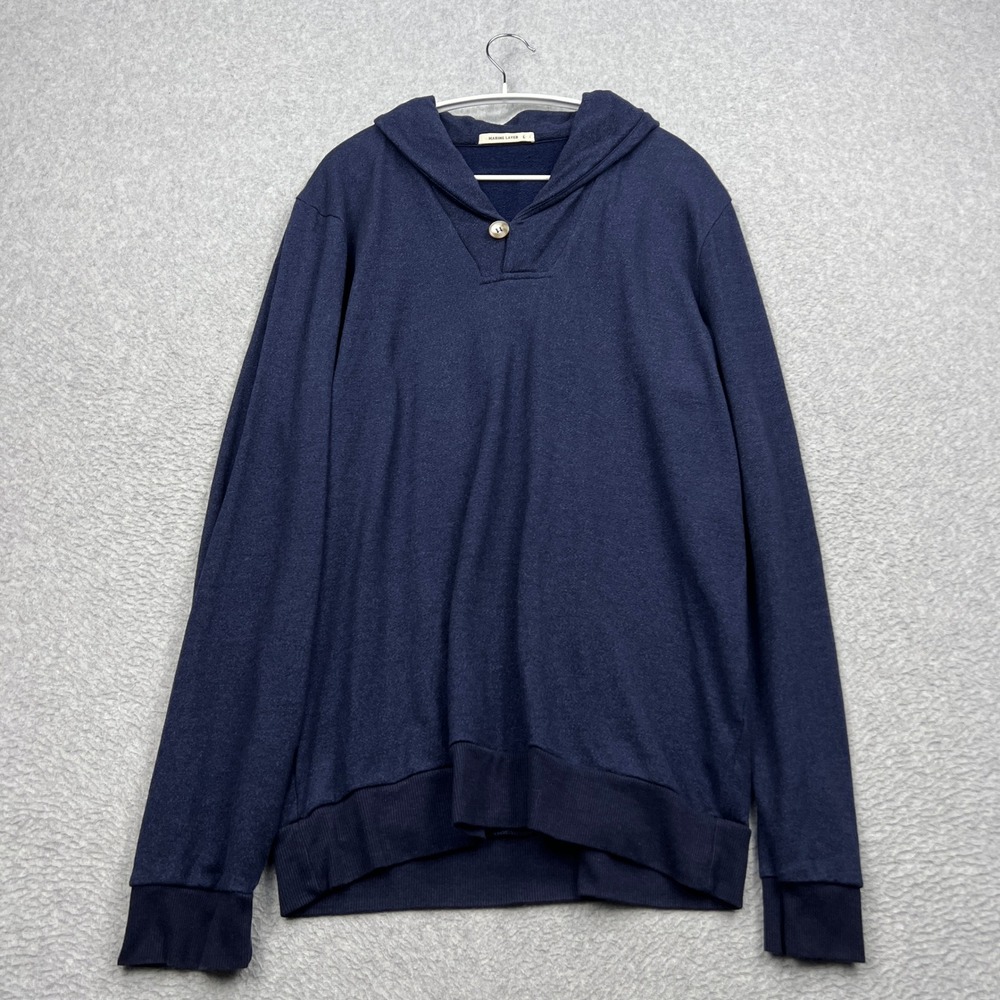 Marine Layer Pullover Mens Large Blue Supima Shawl Collar Button French Terry